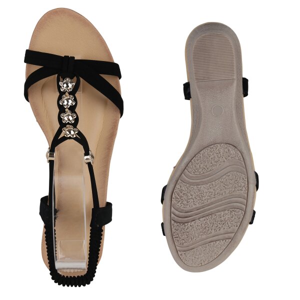 Stiefelparadies Damen Keilsandaletten In Schwarz