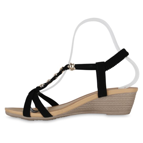 Stiefelparadies Damen Keilsandaletten in Schwarz