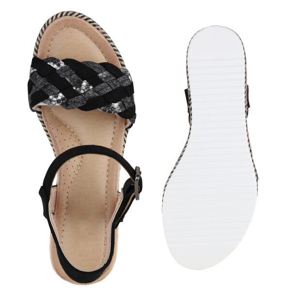 Stiefelparadies Damen Keilsandaletten In Schwarz