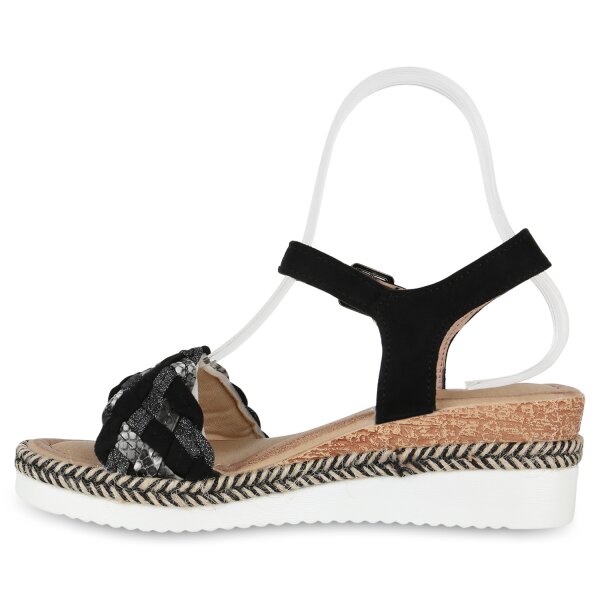 Stiefelparadies Damen Keilsandaletten in Schwarz