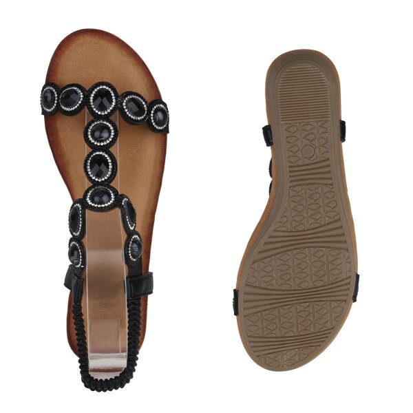 Stiefelparadies Damen Keilsandaletten In Schwarz