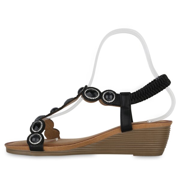 Stiefelparadies Damen Keilsandaletten in Schwarz