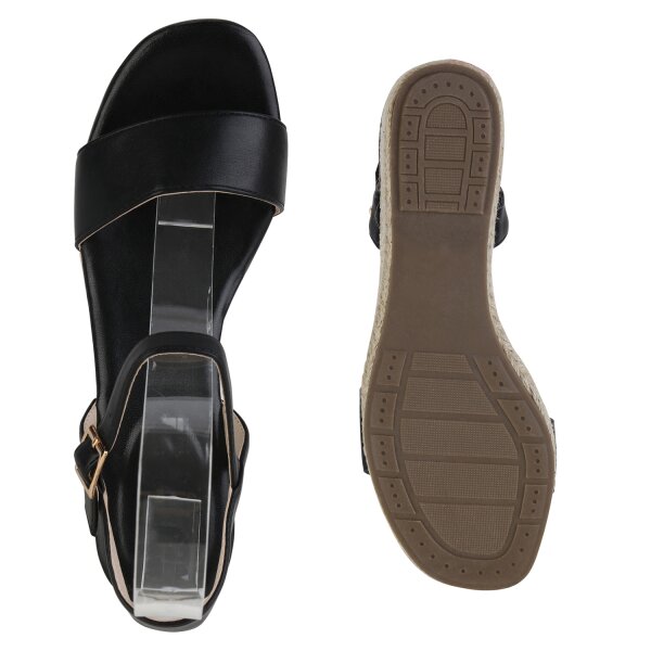 Stiefelparadies Damen Keilsandaletten In Schwarz