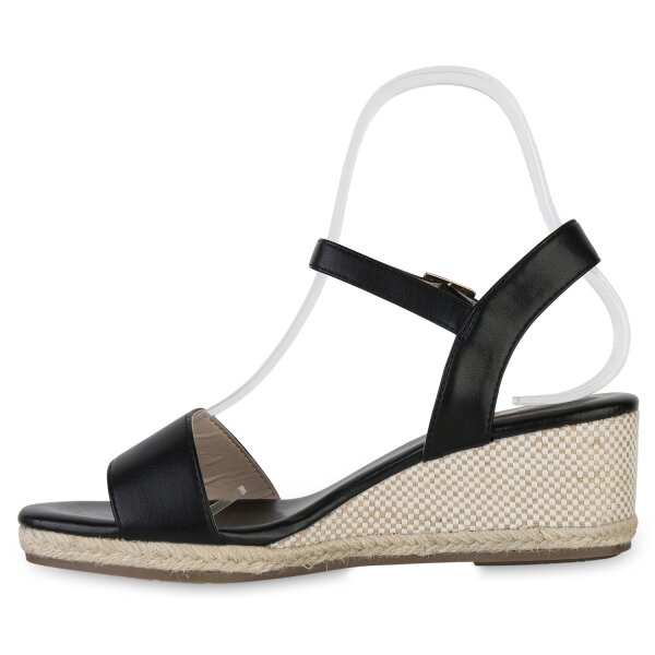 Stiefelparadies Damen Keilsandaletten in Schwarz