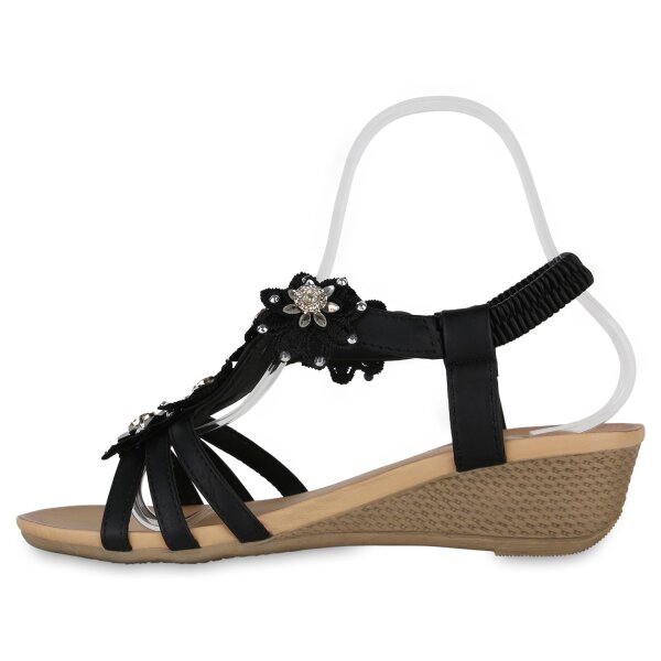 Stiefelparadies Damen Keilsandaletten in Schwarz