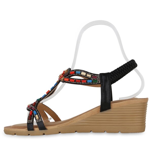 Stiefelparadies Damen Keilsandaletten in Schwarz