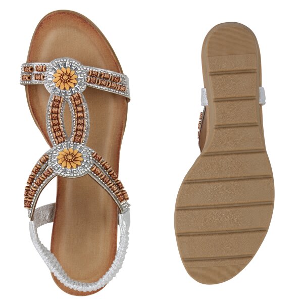 Stiefelparadies Damen Keilsandaletten In Silber