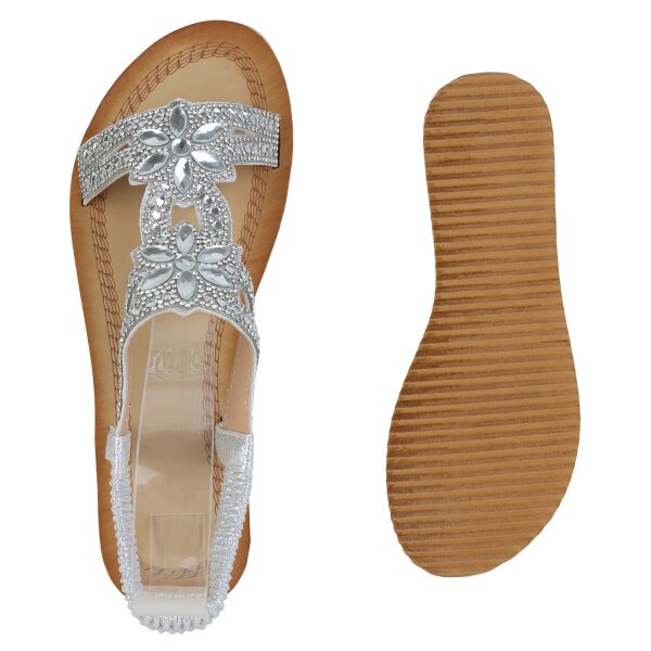 Stiefelparadies Damen Keilsandaletten In Silber