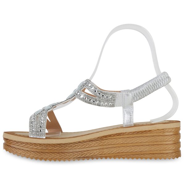 Stiefelparadies Damen Keilsandaletten in Silber