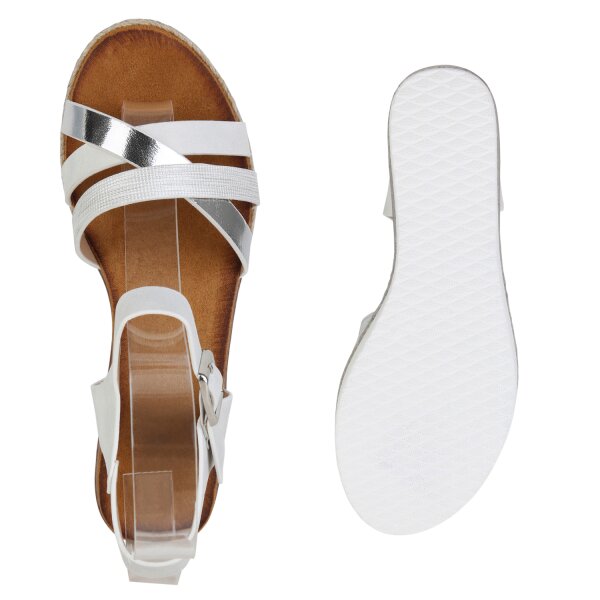 Stiefelparadies Damen Keilsandaletten In Silber