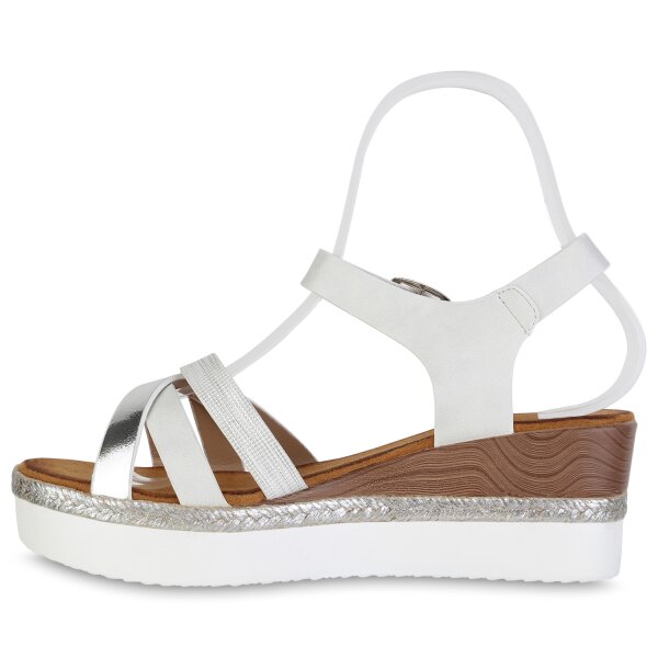 Stiefelparadies Damen Keilsandaletten in Silber
