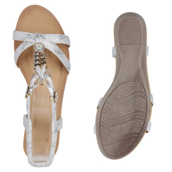 Stiefelparadies Damen Keilsandaletten In Silber