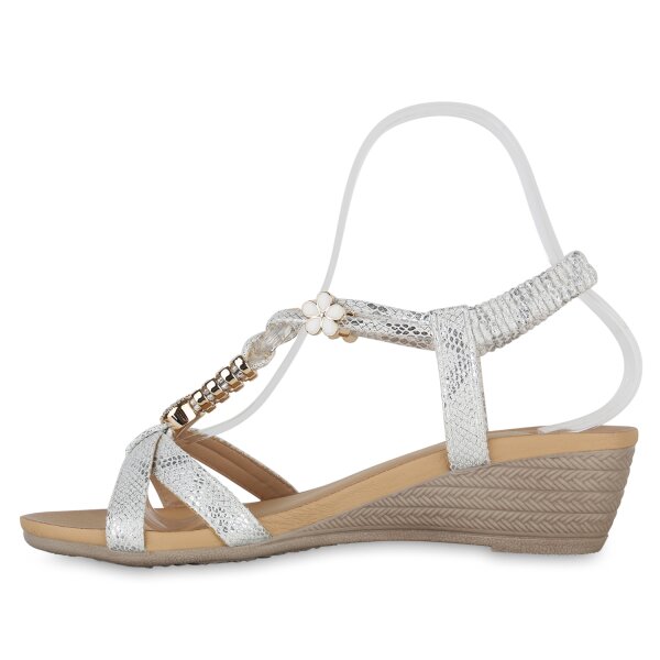 Stiefelparadies Damen Keilsandaletten in Silber