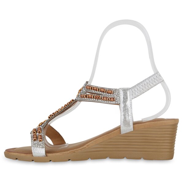 Stiefelparadies Damen Keilsandaletten in Silber