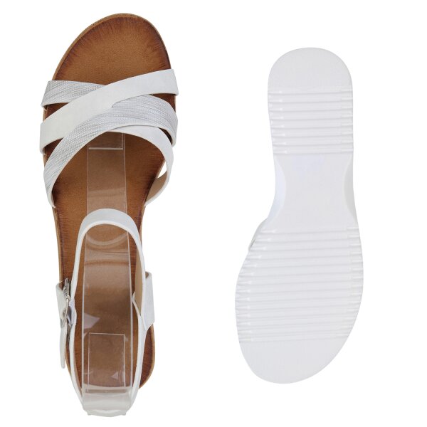 Stiefelparadies Damen Keilsandaletten In Weiss