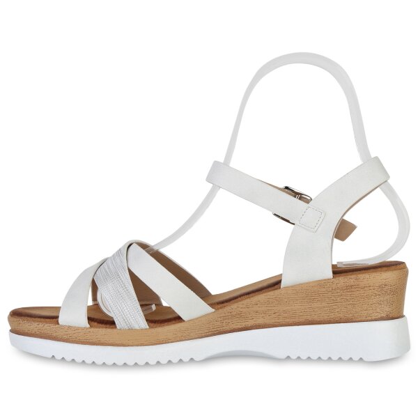 Stiefelparadies Damen Keilsandaletten in Weiss