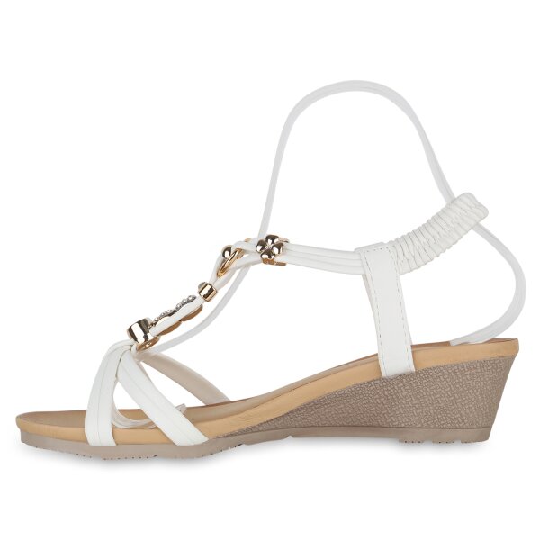 Stiefelparadies Damen Keilsandaletten in Weiss