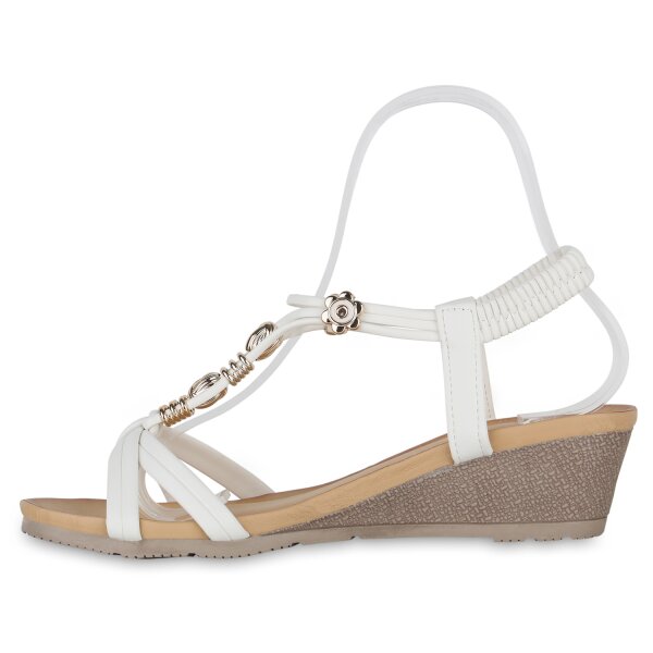 Stiefelparadies Damen Keilsandaletten in Weiss