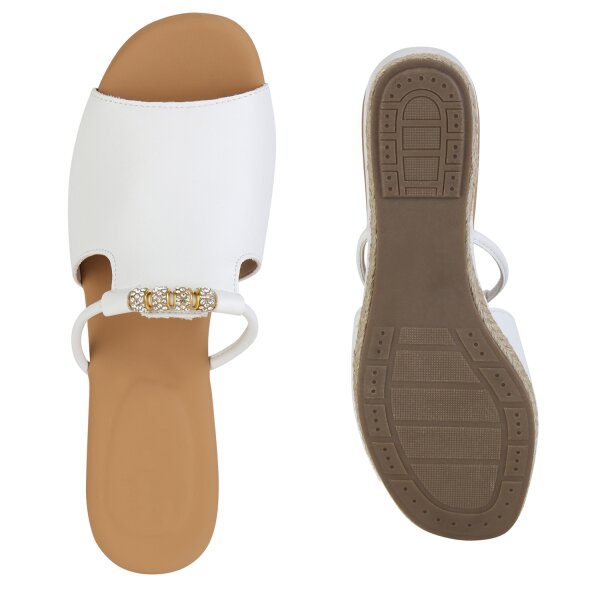 Stiefelparadies Damen Keilsandaletten In Weiss