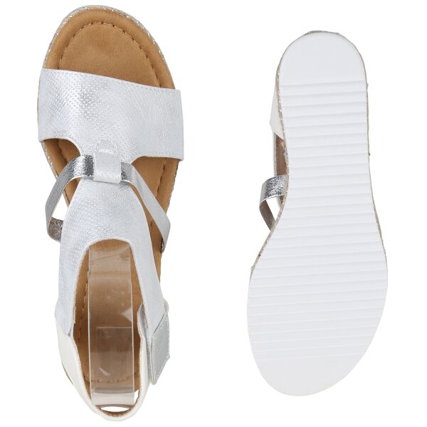 Stiefelparadies Damen Keilsandaletten In Weiss