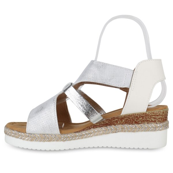 Stiefelparadies Damen Keilsandaletten in Weiss