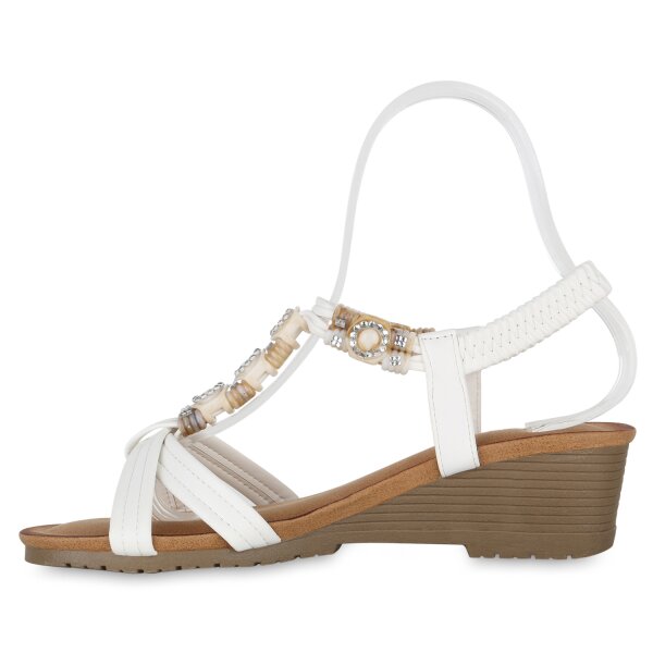 Stiefelparadies Damen Keilsandaletten in Weiss