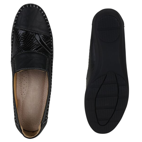 Stiefelparadies Damen Keilslippers In Schwarz Lack