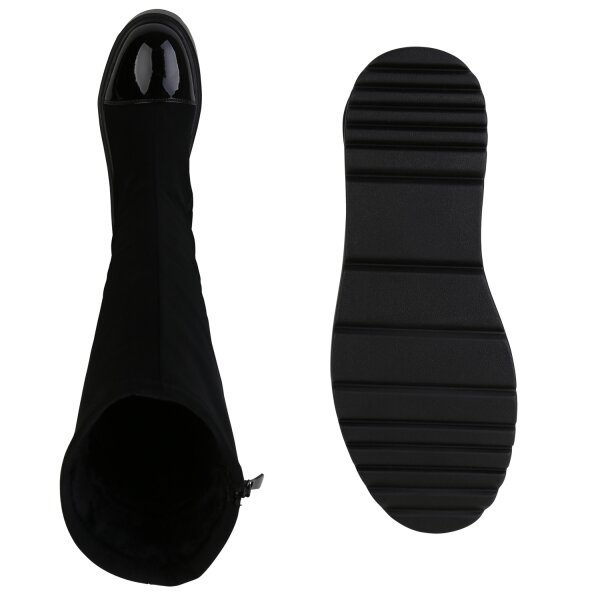 Stiefelparadies Damen Keilstiefel In Schwarz Lack