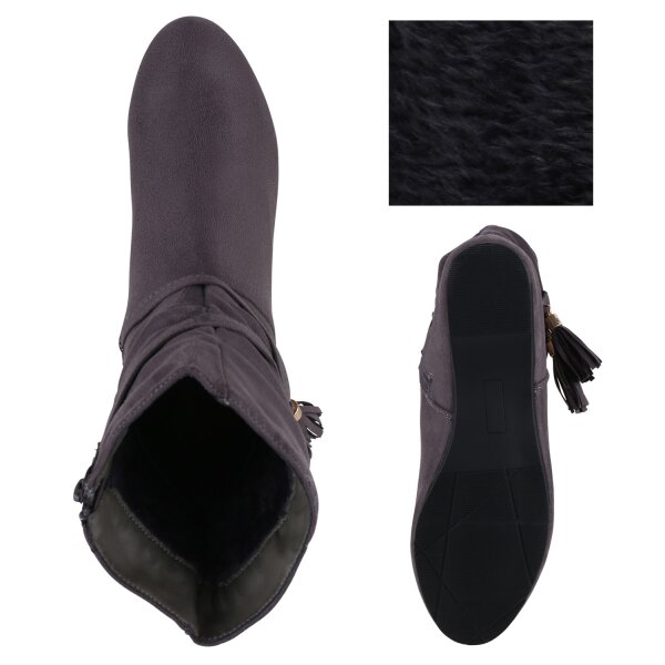 Stiefelparadies Damen Keilstiefeletten In Grau