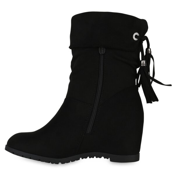 Stiefelparadies Damen Keilstiefeletten in Schwarz