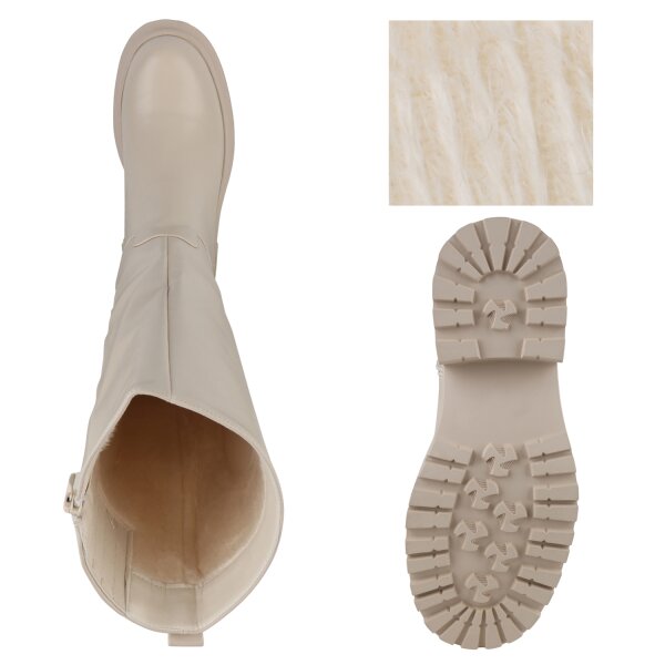 Stiefelparadies Damen Klassische Stiefel In Beige