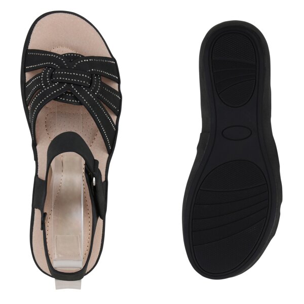 Stiefelparadies Damen Komfort Sandalen In Schwarz