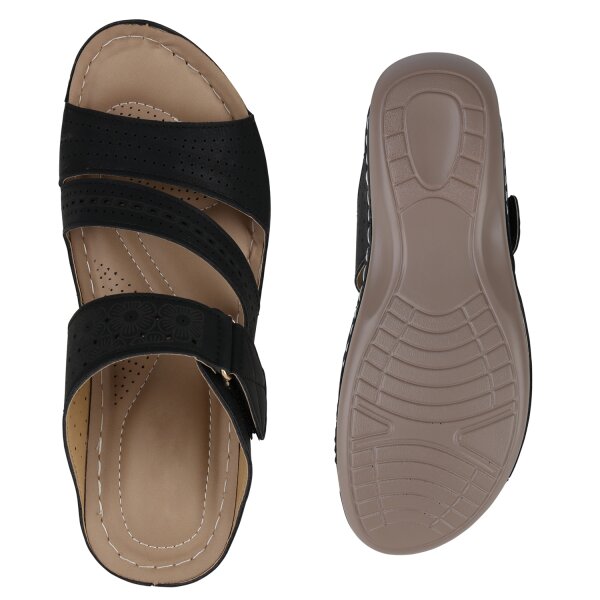 Stiefelparadies Damen Komfort Sandalen In Schwarz