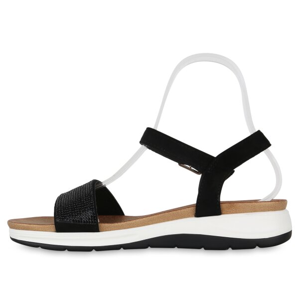 Stiefelparadies Damen Komfort Sandalen in Schwarz
