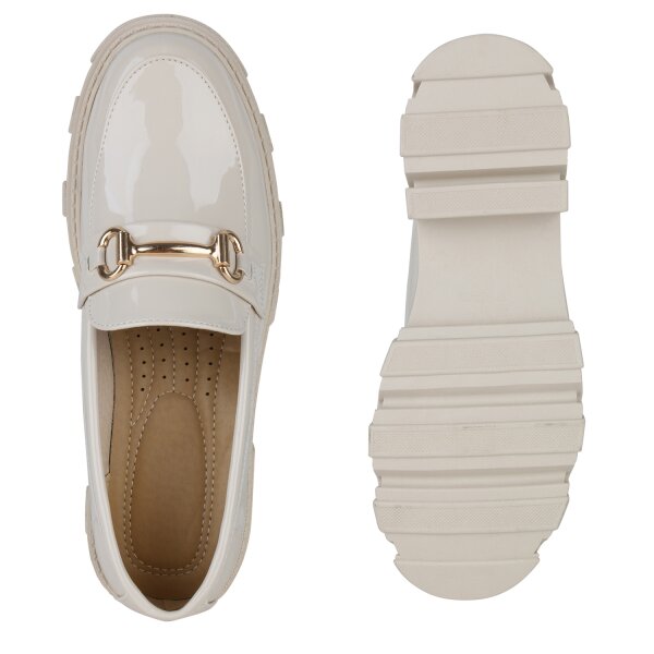Stiefelparadies Damen Loafers In Beige Lack