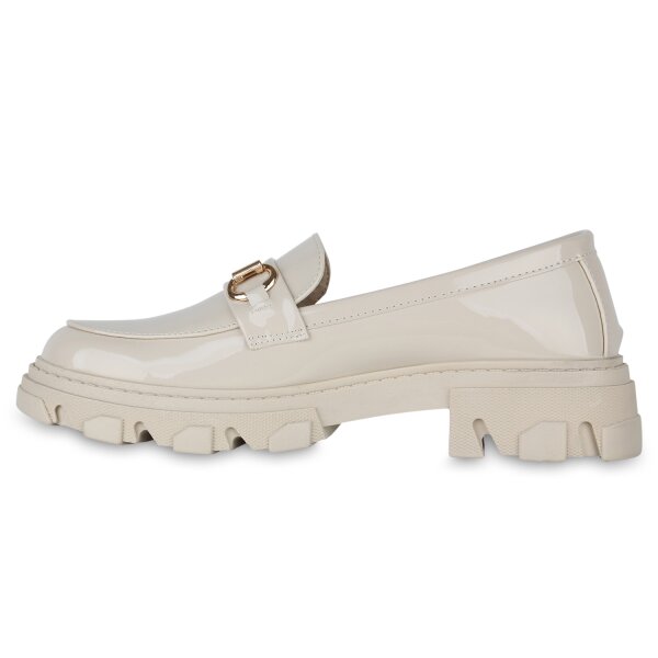 Stiefelparadies Damen Loafers in Beige Lack
