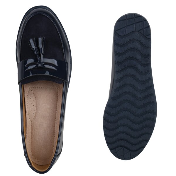 Stiefelparadies Damen Loafers In Dunkelblau Lack