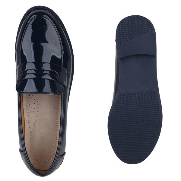 Stiefelparadies Damen Loafers In Dunkelblau Lack