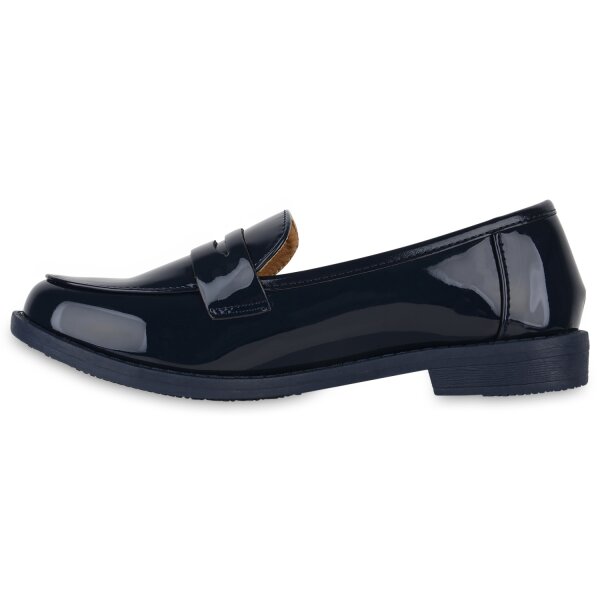 Stiefelparadies Damen Loafers in Dunkelblau Lack