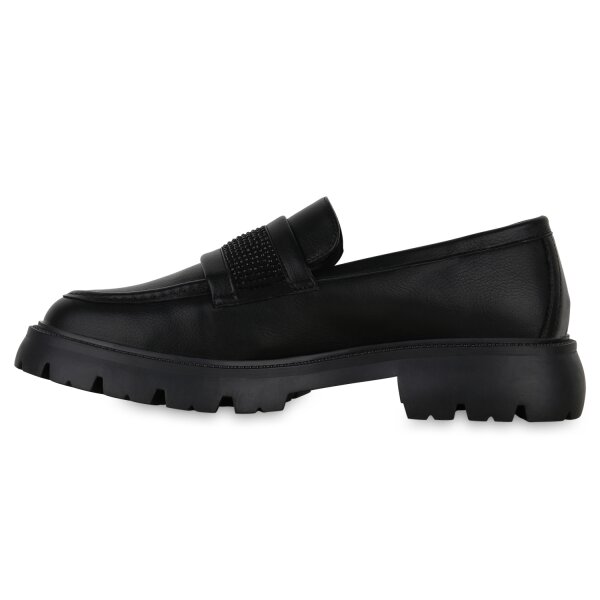 Stiefelparadies Damen Loafers in Schwarz