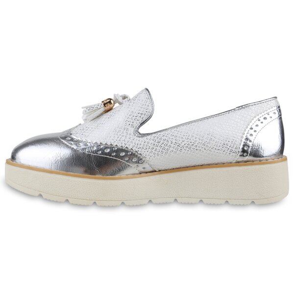 Stiefelparadies Damen Loafers in Silber