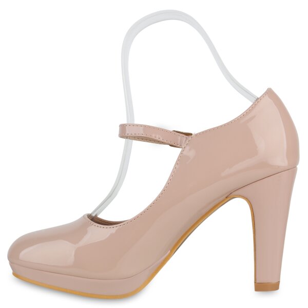 Stiefelparadies Damen Mary Janes in Beige Lack