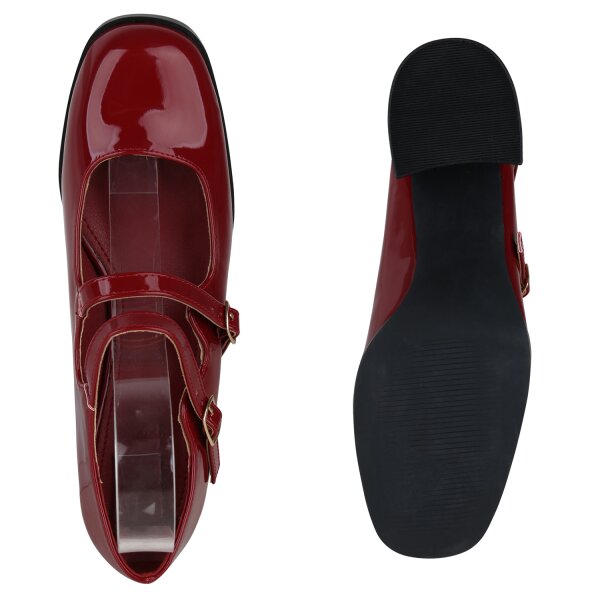 Stiefelparadies Damen Mary Janes In Burgund Lack