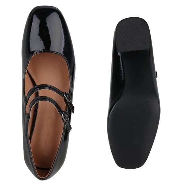 Stiefelparadies Damen Mary Janes In Schwarz Lack