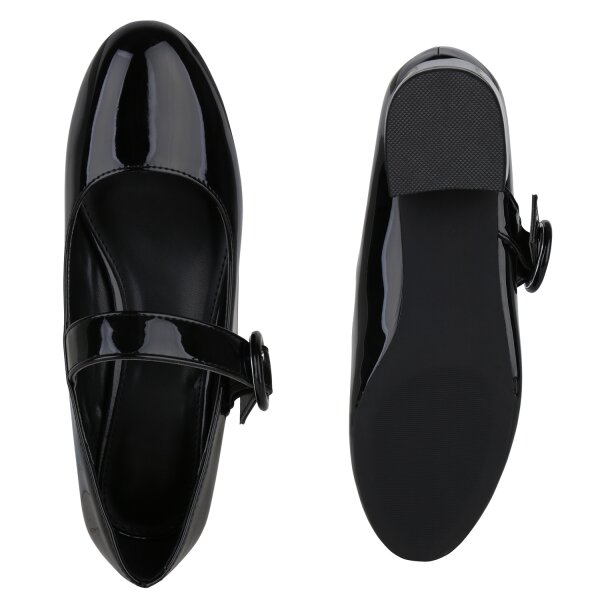 Stiefelparadies Damen Mary Janes In Schwarz Lack