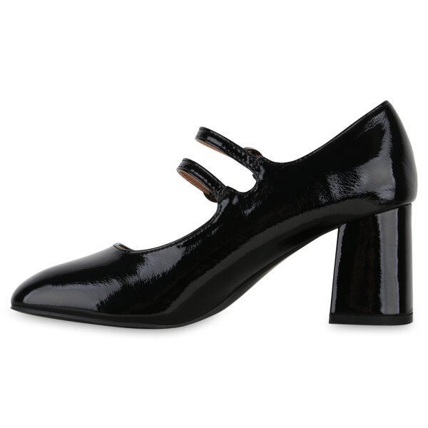 Stiefelparadies Damen Mary Janes in Schwarz Lack