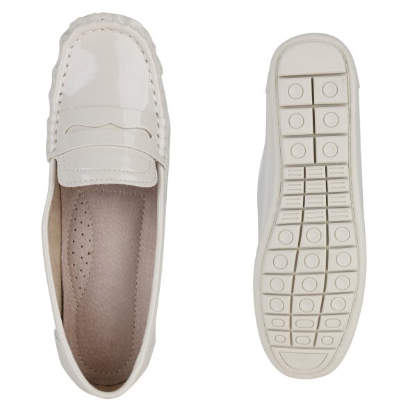 Stiefelparadies Damen Mokassins In Beige Lack