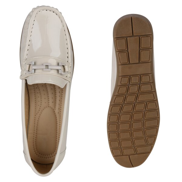 Stiefelparadies Damen Mokassins In Beige Lack