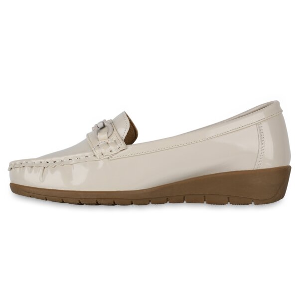 Stiefelparadies Damen Mokassins in Beige Lack