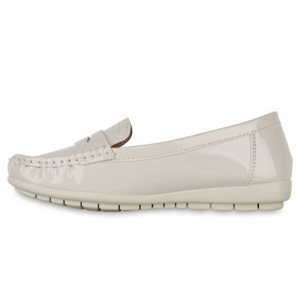 Stiefelparadies Damen Mokassins in Beige Lack